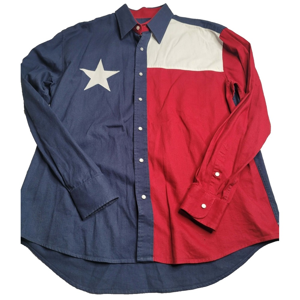 Larro Shirts Long Sleeve Button‎ Down Texas Lone Star Red White Blue XL